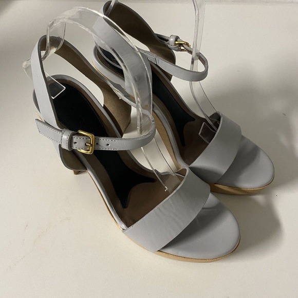 MARNI Sandal Leather Open Toe Platform Ankle Strap Wood Heel Grayish Blu… - Picture 3 of 10